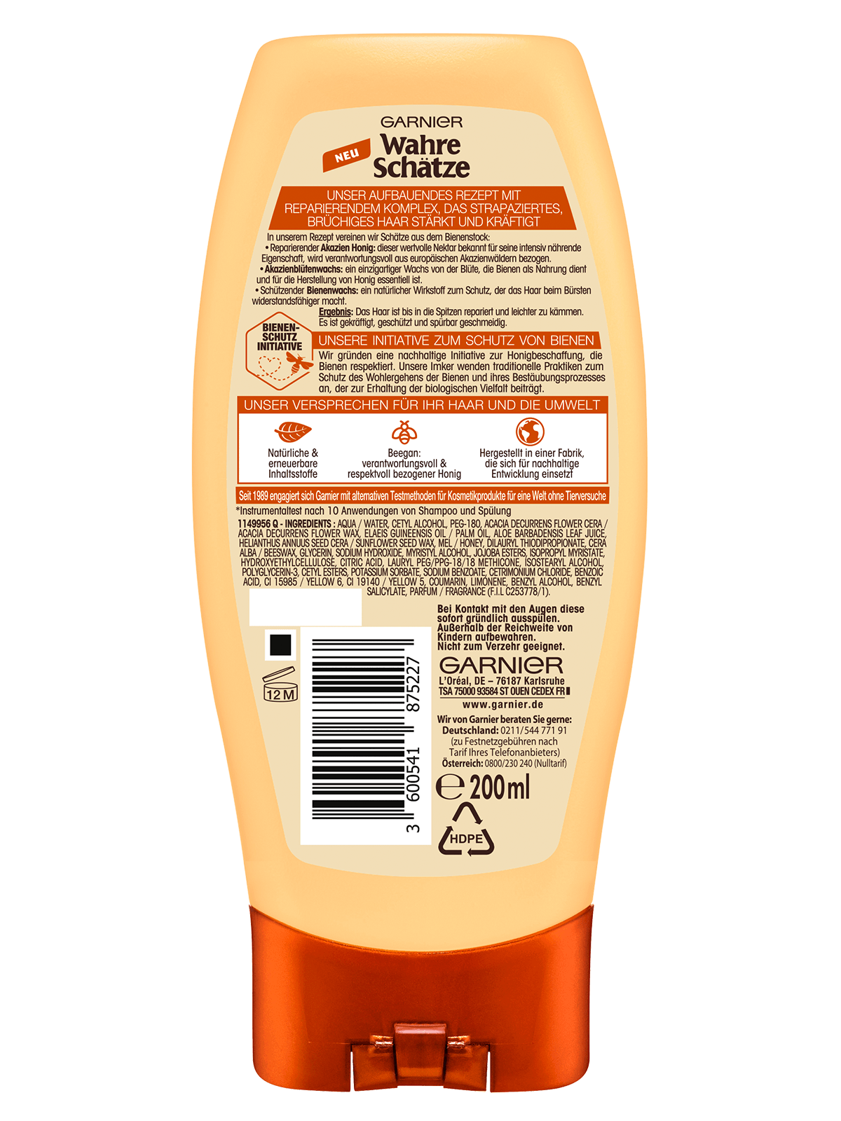 Rückseite Garnier Wahre Schätze Honig Schätze Spülung